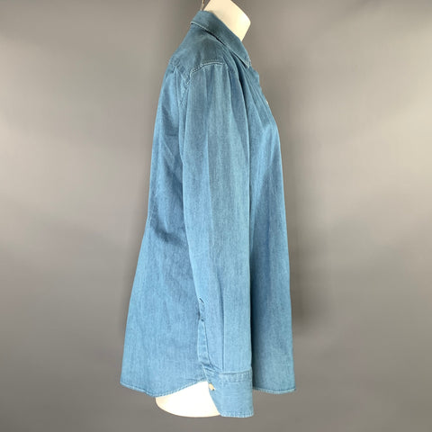 LORO PIANA Size M Blue Pointed Collar Blouse