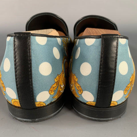VERSACE Size 11 Green Gold Twill Baroque Slip On Loafers