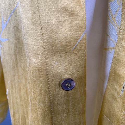 HAIDER ACKERMANN Size S Gold White Jacquard Linen Silk Layered Long Sleeve Shirt