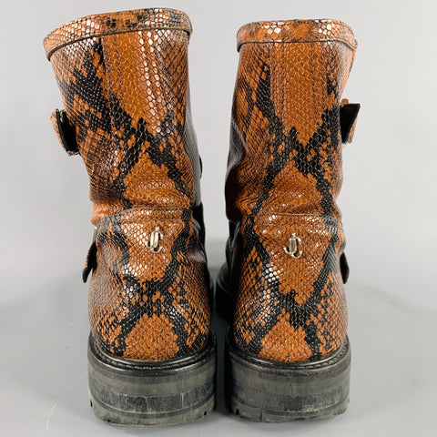 JIMMY CHOO Size 9 Brown Black Embossed Leather Pull On Boots