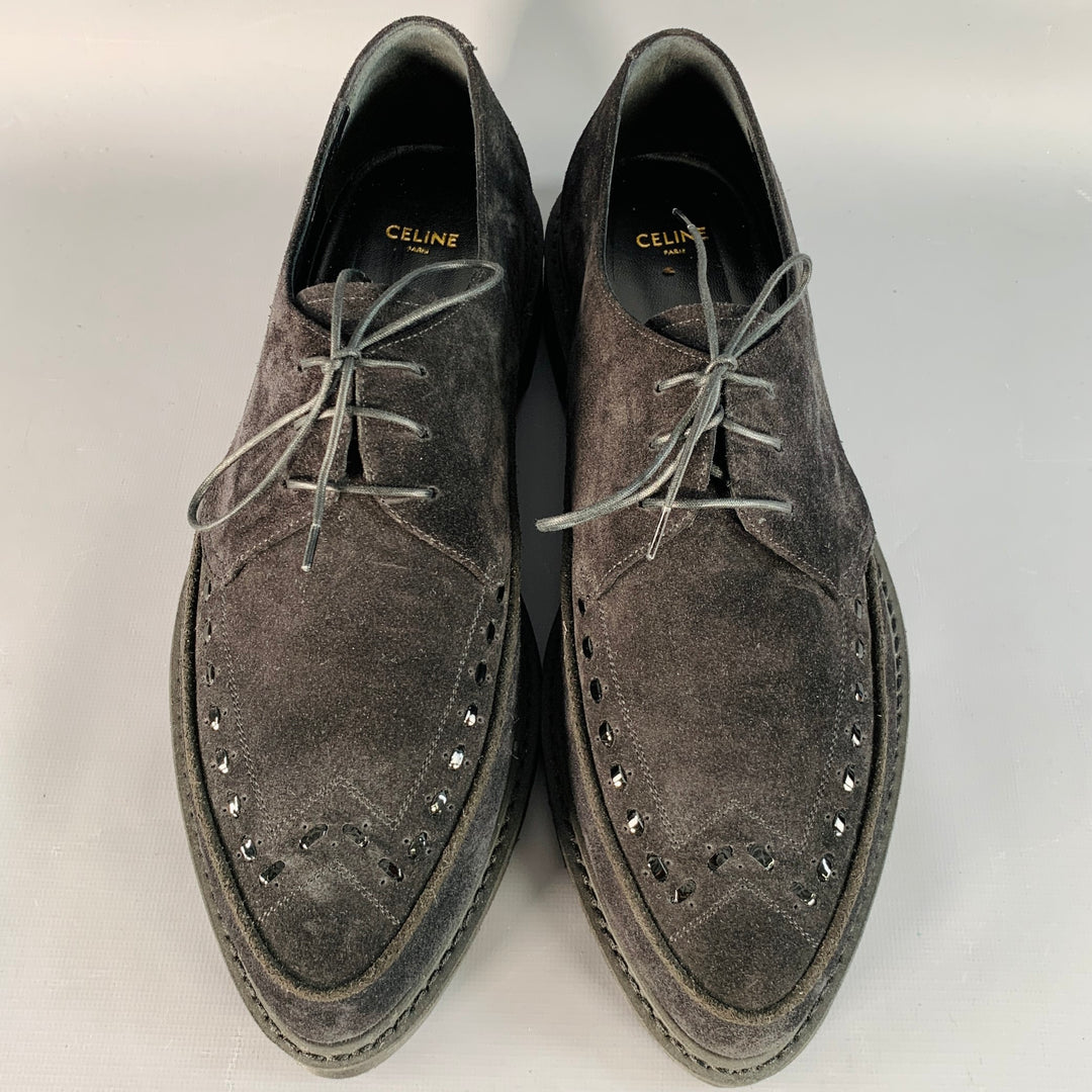 CELINE by HEDI SLIMANE FW19 Size 10.5 Black Suede Creeper Lace-Up Shoes