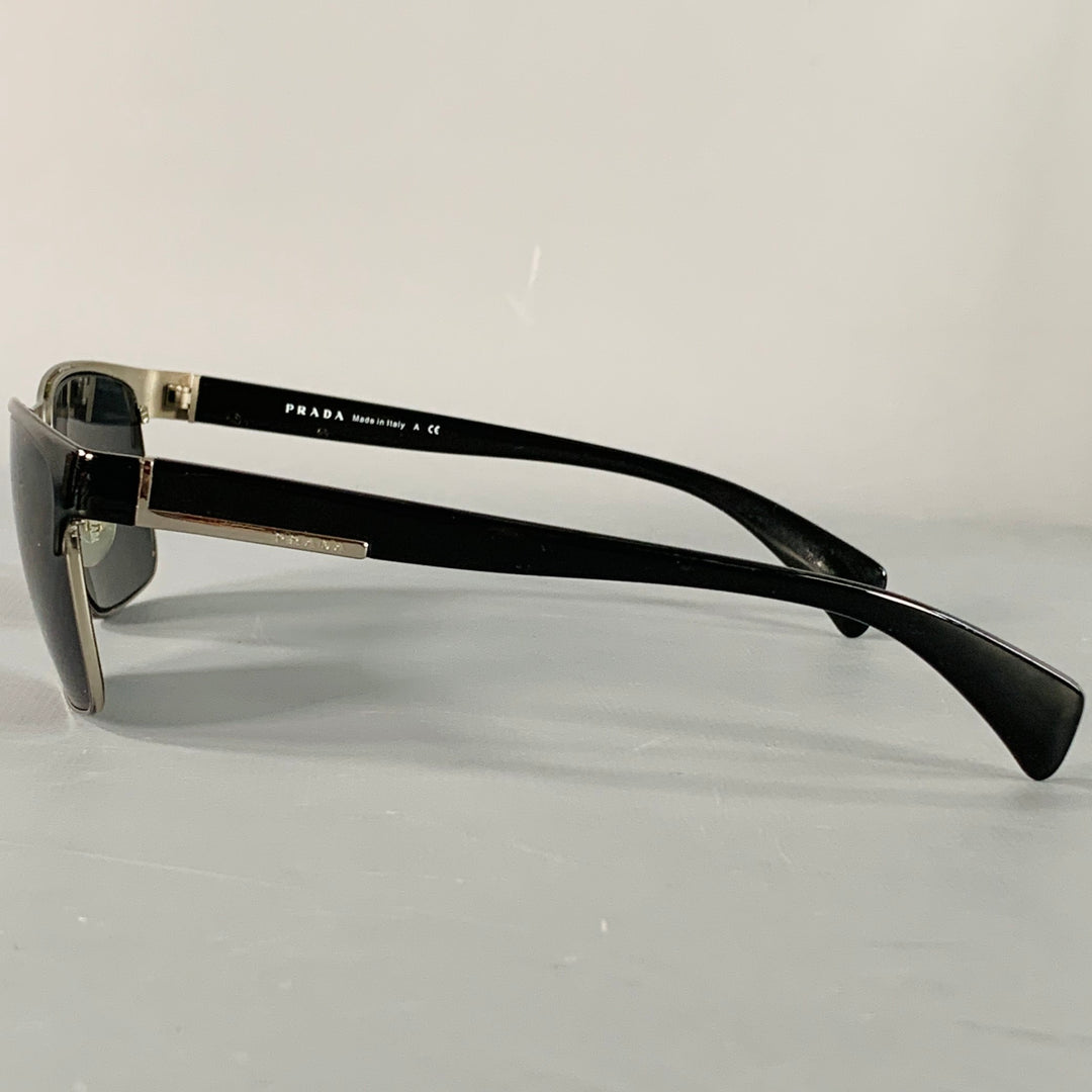 PRADA Black Silver Acetate Metal Semi Rimless Sunglasses