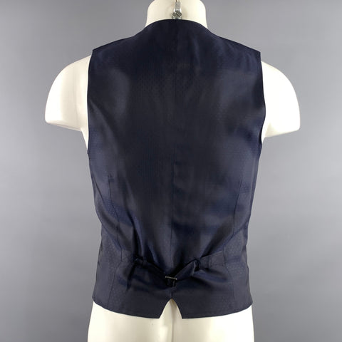 DOLCE & GABBANA Chest Size 46 Navy Black Geometric Wool Pleated Vest Formal