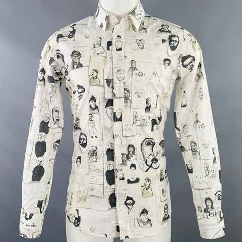 DOLCE & GABBANA Size S White Black Figures Cotton Button Up Long Sleeve Shirt