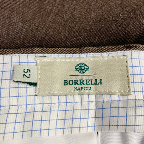 BORRELLI Size 36 Brown Twill Wool Flat Front Tapered Cuffed Dress Pants