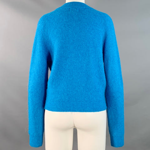 GANNI Size S Blue Alpaca Blend Rhinestones Cropped Cardigan