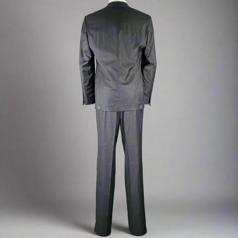 TAILO RED Size 40 Grey Light Blue Pinstripe Wool Single Breasted Suit