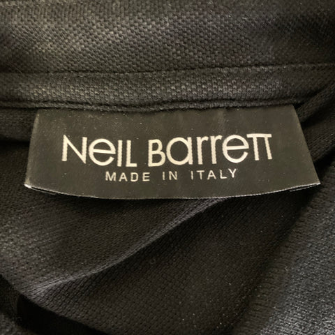 NEIL BARRETT Size L Black White Graphic Cotton Slim Fit Polo