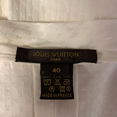 LOUIS VUITTON Size S Cream Silk Monogram Sleeveless Blouse