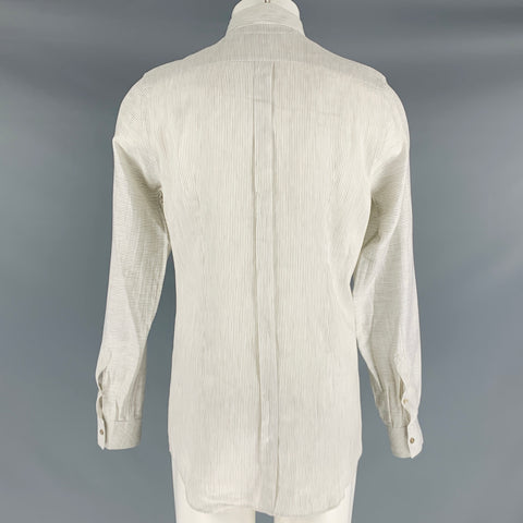 DOLCE & GABBANA Size M White Beige Stripe Linen Cotton Long Sleeve Shirt