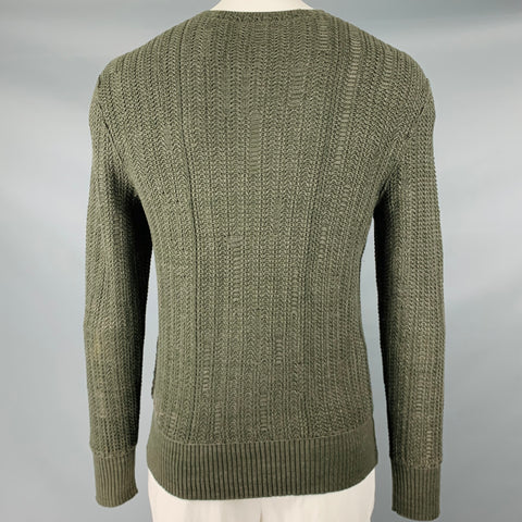JOHN VARVATOS Size L Green Knit Cotton Silk V-Neck Sweater