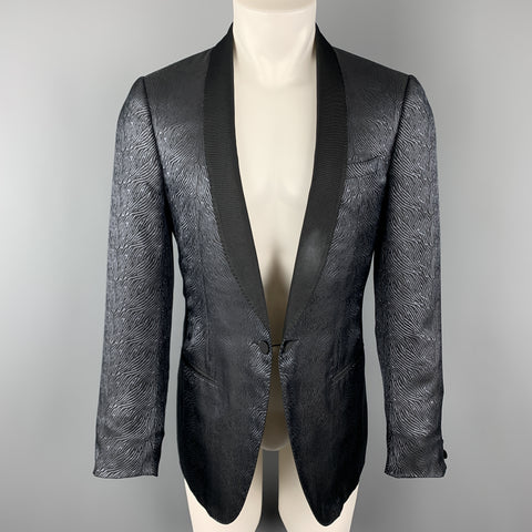 LANVIN Size 40 Black & Blue Silk Shawl Collar Sport Coat