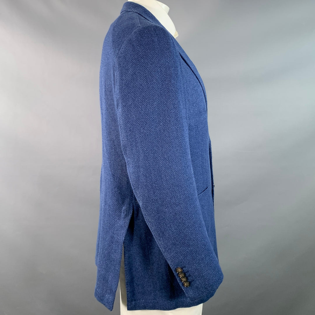 SUITSUPPLY Size 44 Blue Woven Silk Linen Notch Lapel Sport Coat