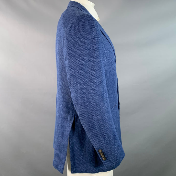 SUITSUPPLY Size 44 Blue Woven Silk Linen Notch Lapel Sport Coat