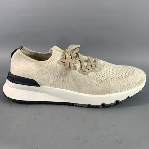 BRUNELLO CUCINELLI Size 13 Beige Knit Cotton Lace Up Sneakers