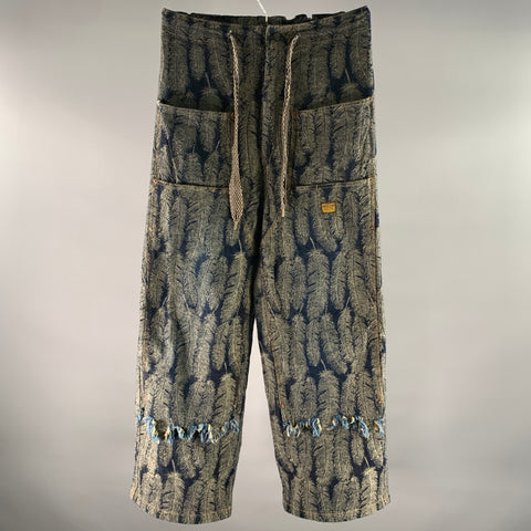 KAPITAL Size M Navy Grey Feathers Cotton Relaxed Jeans