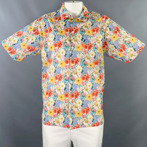 R13 SS18 Size XL Multi Color Floral Cotton One Pocket Short Sleeve Skater Shirt