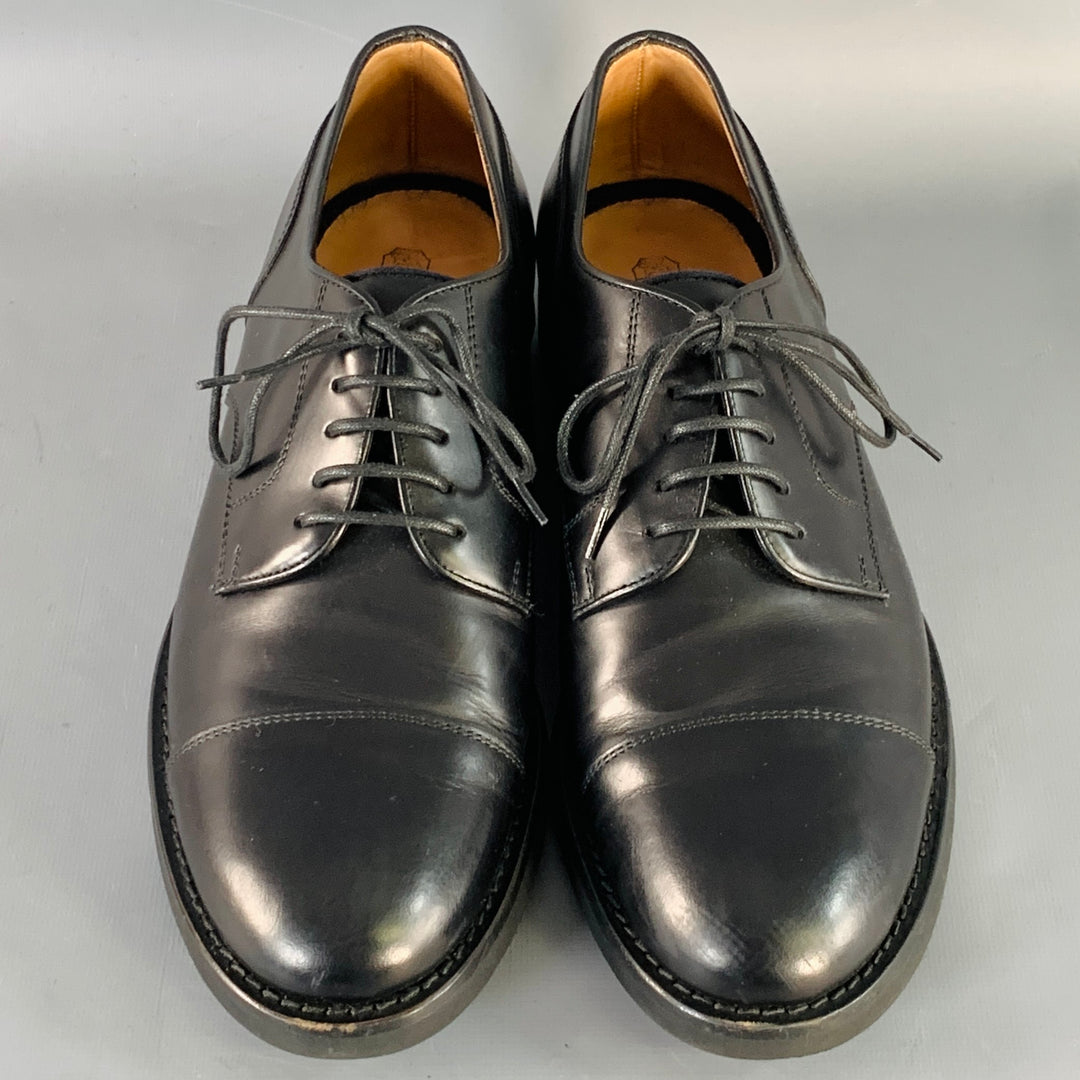 BRUNELLO CUCINELLI Size 8 Black Leather Cap Toe Derby Lace-Up Shoes