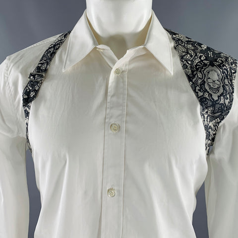 ALEXANDER MCQUEEN Taille S Chemise à manches longues en coton imprimé dentelle noire et blanche