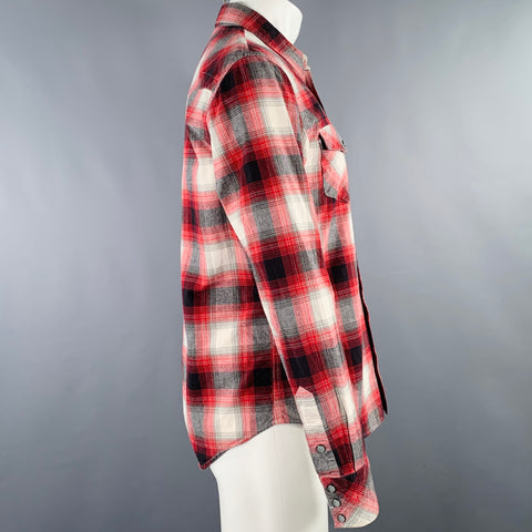 NUMBER (N)INE Size M Red White Plaid Cotton Patch Pockets Long Sleeve Shirt