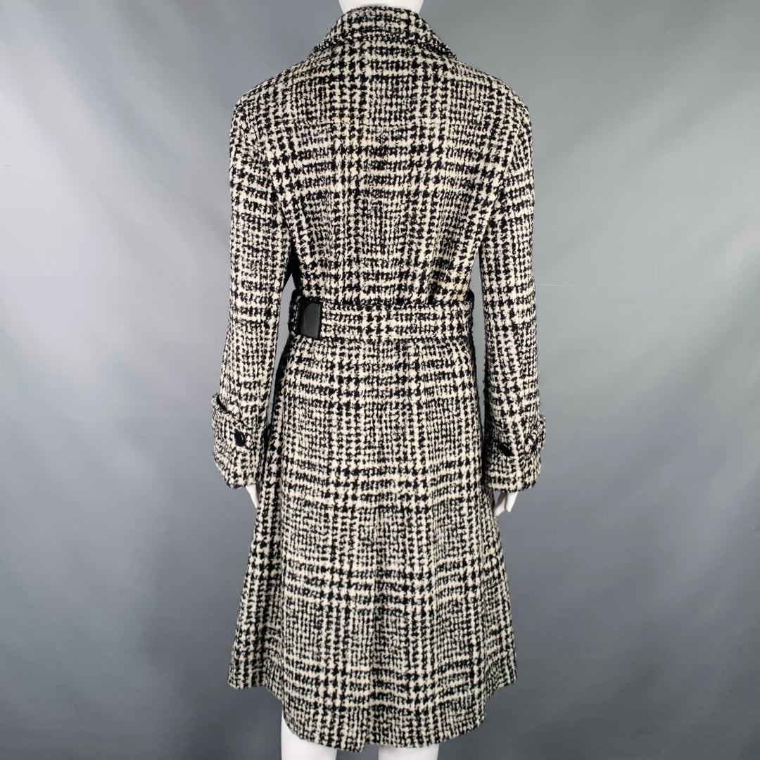 AKRIS Size 8 Black White Wool Blend Plaid Trench Coat