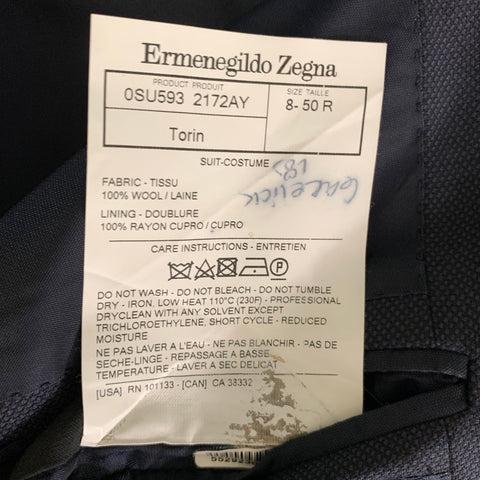 ERMENEGILDO ZEGNA Chest Size 40 Navy Solid Wool Double Breasted 32 31 Suit