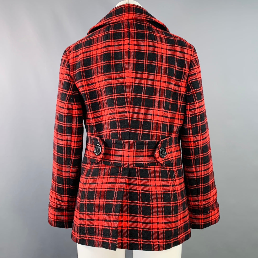 MARC by MARC JACOBS Size M Red Black Wool Blend Plaid Double Breasted Coat