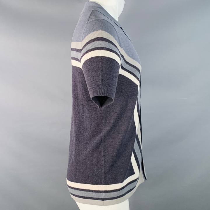 REISS Size S Vinci Grey Charcoal Color Block Cotton Blend Knit Camp Short Sleeve Shirt