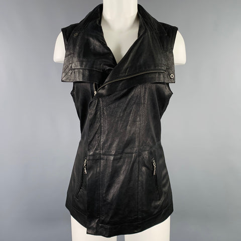 KENNA-T Size M Black Leather Zip Pockets Motorcycle Vest