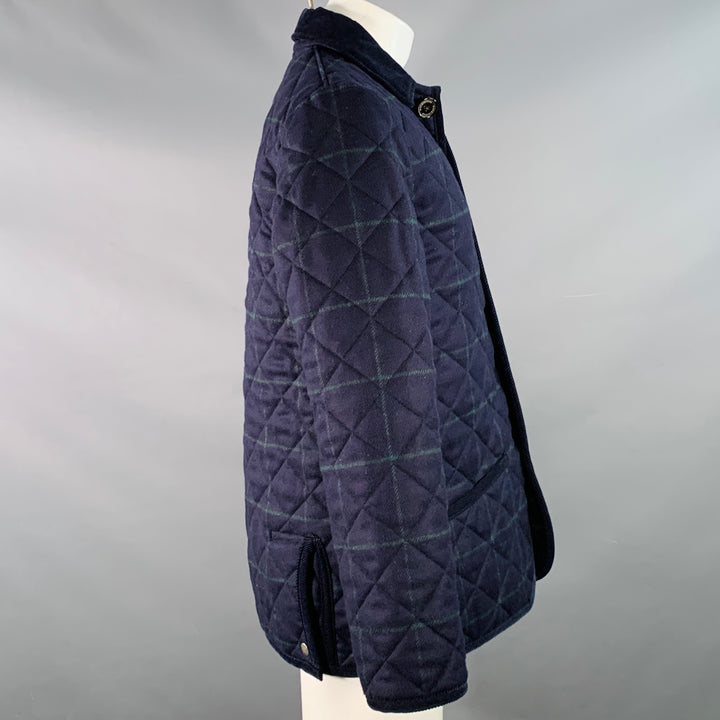 MACKINTOSH Size M Navy Green Window Pane Wool Quilted Button Up Jacket