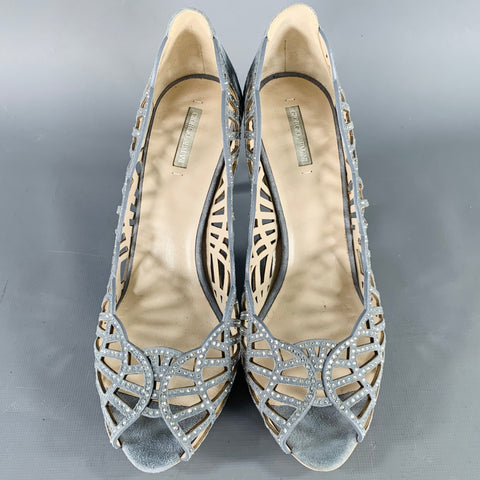 GIORGIO ARMANI Size 8 Grey Suede Cut Out Peep Toe Pumps