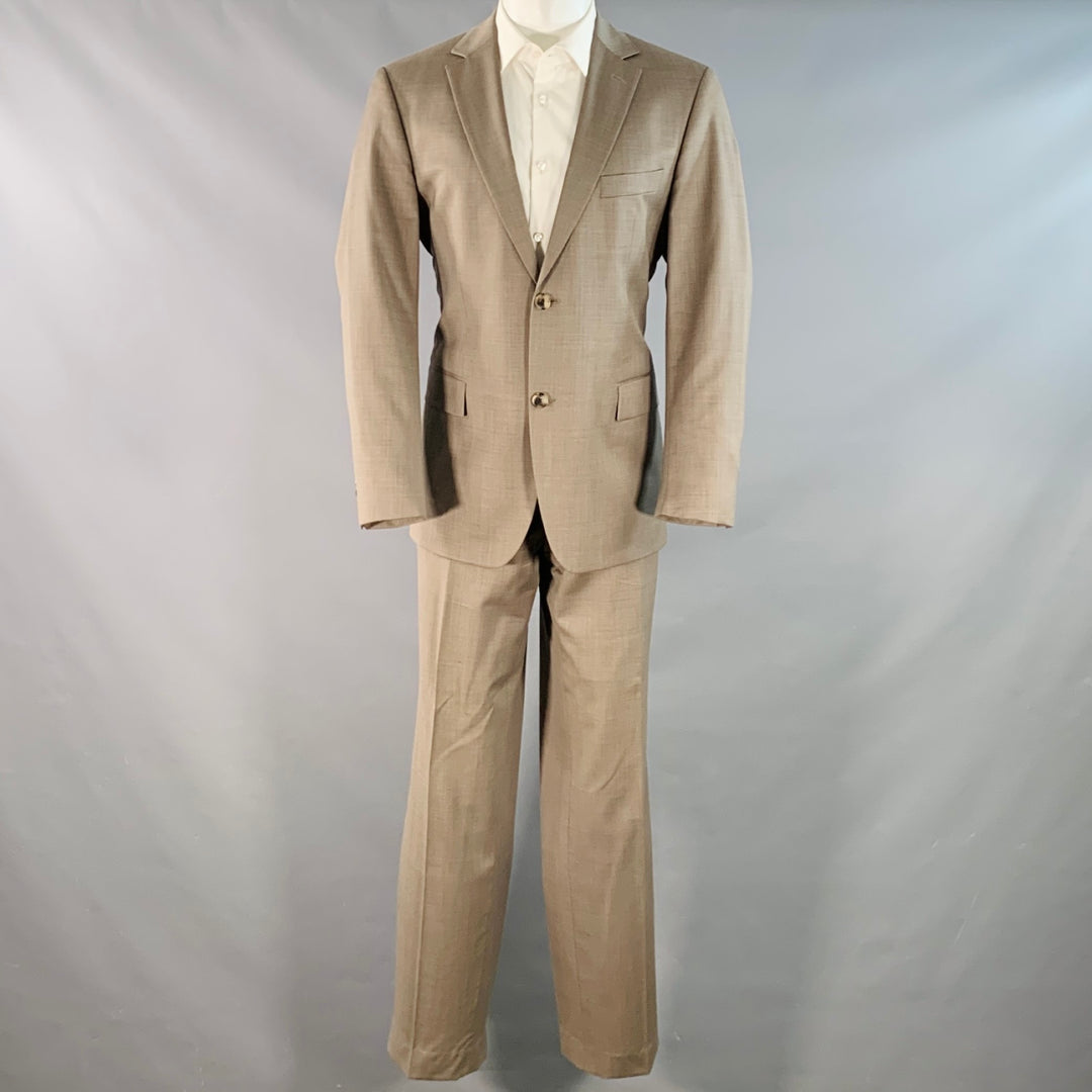 HUGO BOSS Size 40 Regular Grey Taupe Nailhead Virgin Wool Suit