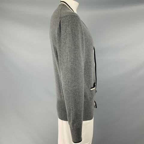 TOM FORD Talla 44 Cárdigan con botones de cachemira de punto gris, negro y blanco