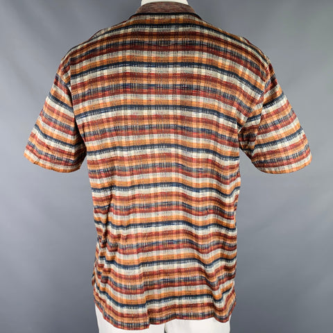 JHANE BARNES Size L Brown Blue White Stripe Cotton Polo