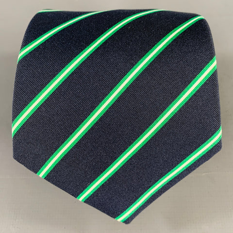 O'CONNELL'S Navy Green Diagonal Stripe Silk Wool Tie