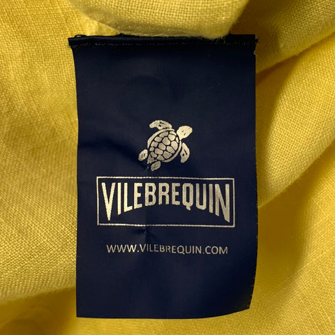 VILEBREQUIN Size XL Yellow Linen One Pocket Long Sleeve Shirt