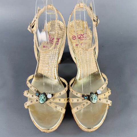 ELIZA Size 6 Beige Leather Embellishment Platform Sandals