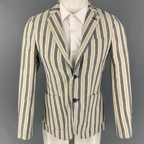 AT.P.CO Size 36 Beige Navy Stripe Cotton Linen Notch Lapel Sport Coat