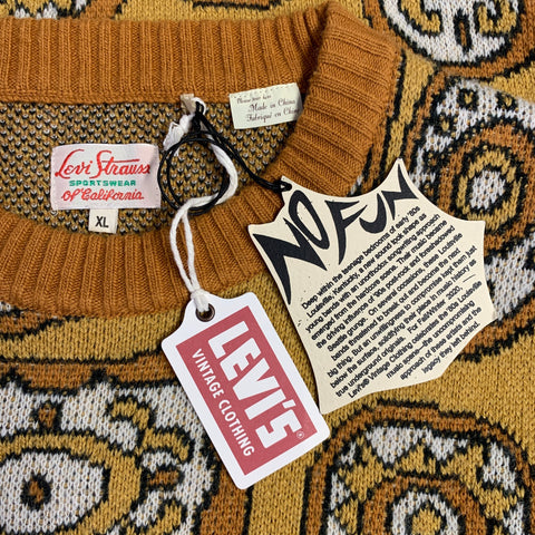 LEVI'S VINTAGE Size XL Tan Yellow Knitted Wool Blend Crewneck Sweater