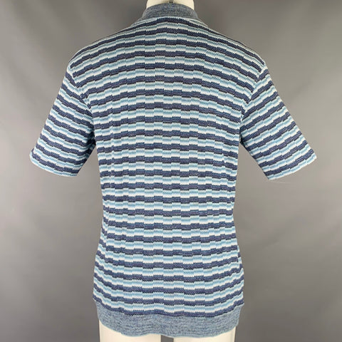 JHANE BARNES Size M Blue White Stripe Cotton Blend Short Sleeve Polo