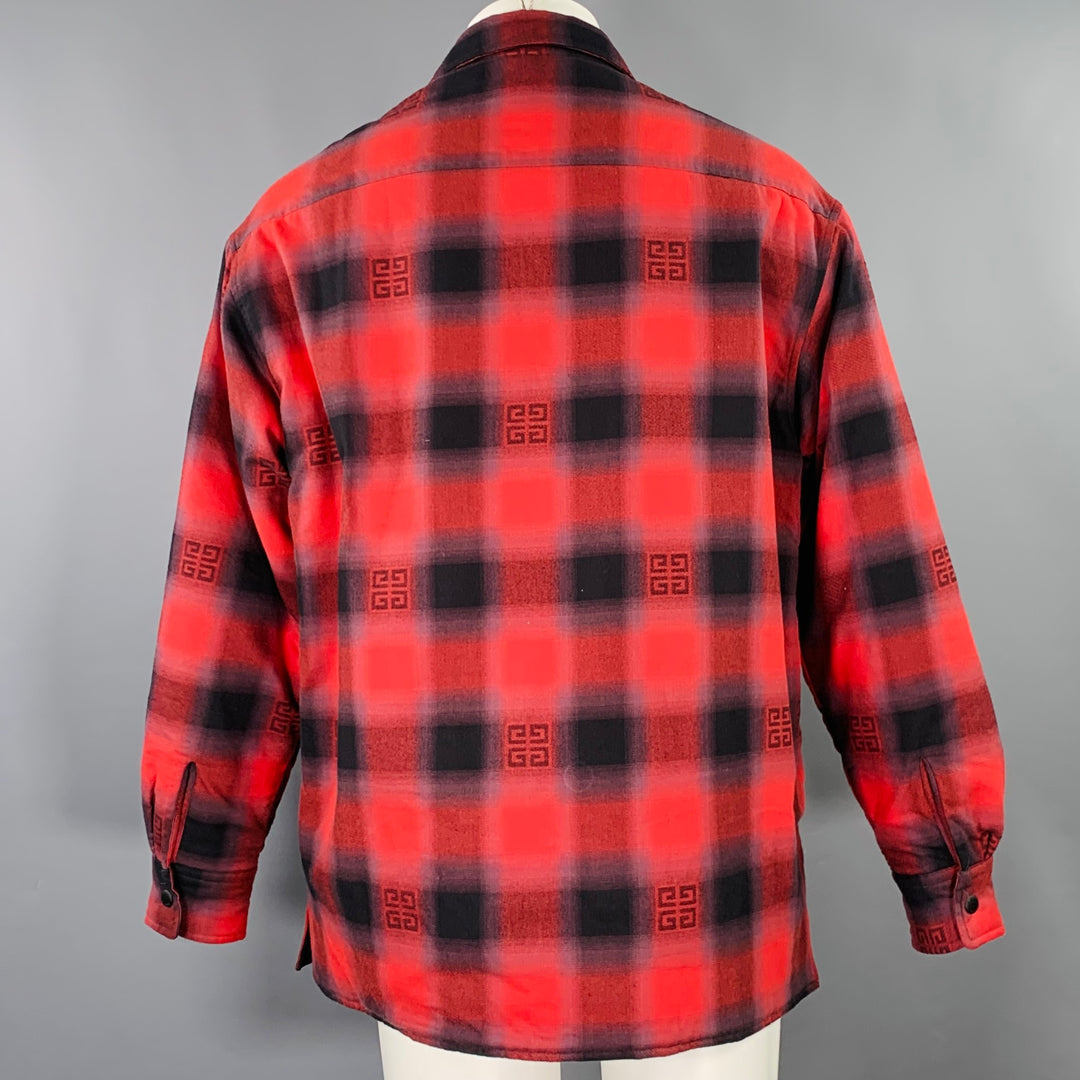 GIVENCHY Size M Red Black Plaid Cotton Snaps Jacket