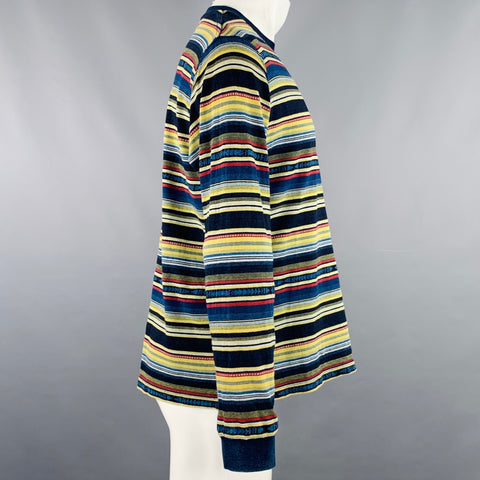 BEAMS PLUS Size M Black Multi Color Stripe Cotton Crew Neck Pullover