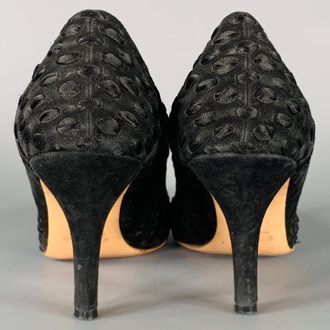 CHLOE Size 8.5 Black Suede Woven Ribbon Bow Heels Pumps