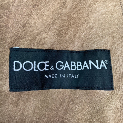 DOLCE & GABBANA Size 40 Brown Distressed Deerskin Leather Shearling Zip Up Jacket
