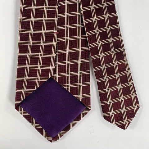 RALPH LAUREN Burgundy White Checkered Silk Tie