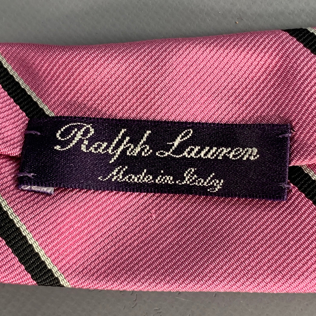 RALPH LAUREN Pink Black Diagonal Stripe Silk Twill Tie