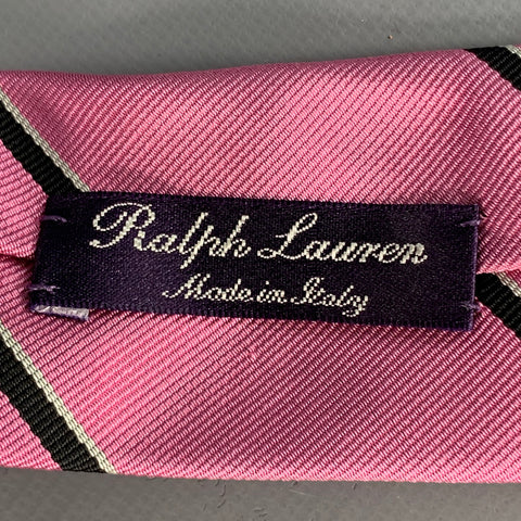 RALPH LAUREN Pink Black Diagonal Stripe Silk Twill Tie