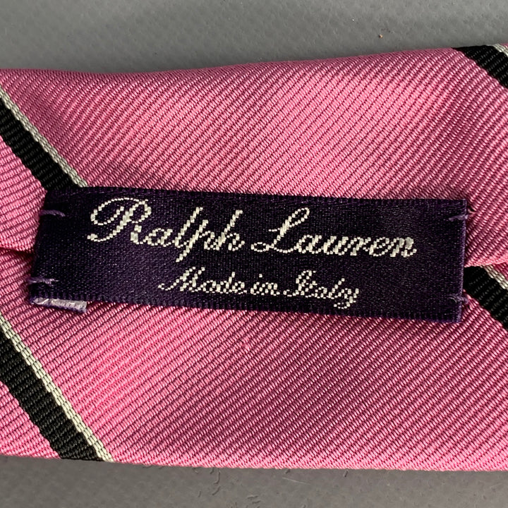 RALPH LAUREN Pink Black Diagonal Stripe Silk Twill Tie