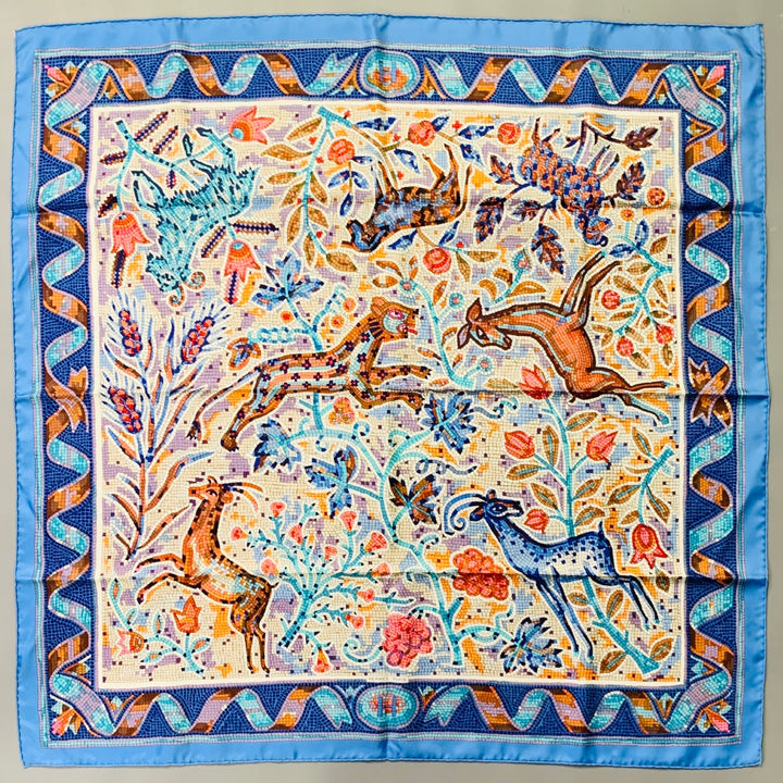 HERMES Pavement Blue Multi Color Mosaic Print Square Silk Scarf Shawl
