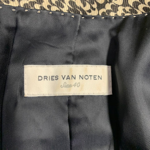 DRIES VAN NOTEN Size 8 Black Cream Cotton Blend Zip Jacket Blazer